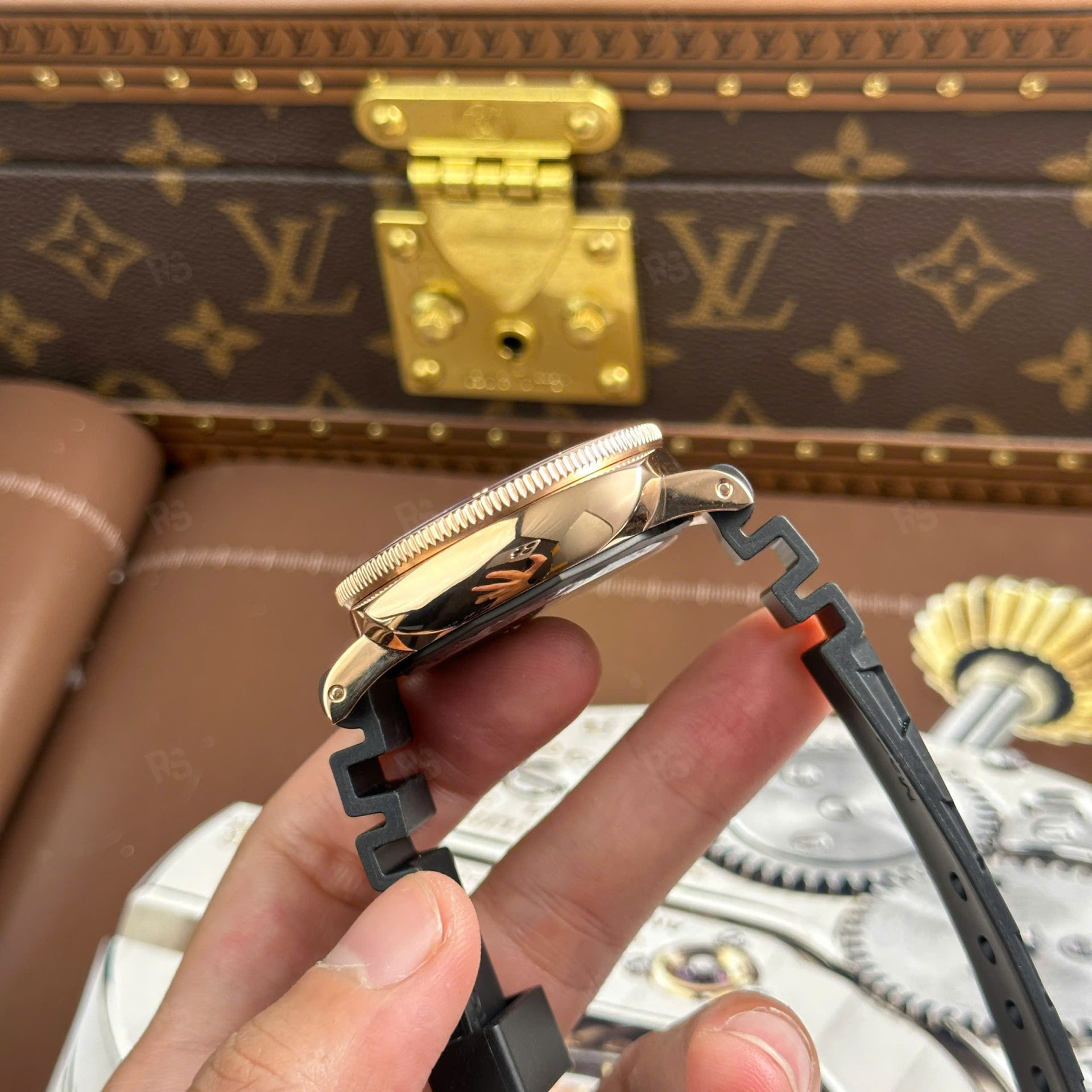 panerai submersible pam974 rose altın tonu siyah kadran vs factory calibre p9010 clone 42mm dalış saati (5)