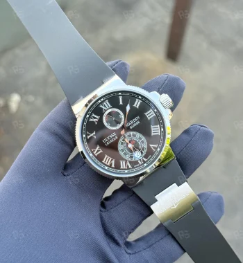 Ulysse Nardin Marine Chronometer, siyah kadranlı, çelik kasalı, otomatik mekanizmalı, siyah silikon kayışlı, klasik çizgili replika erkek saati