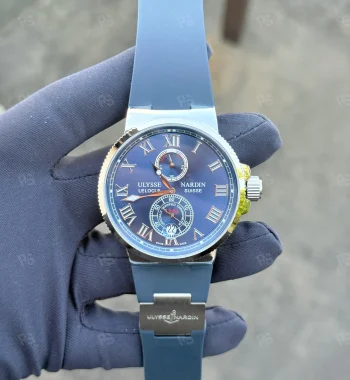 Ulysse Nardin Marine Chronometer, mavi kadranlı, çelik kasalı, otomatik mekanizmalı, silikon kayışlı, klasik tasarımlı replika erkek saati