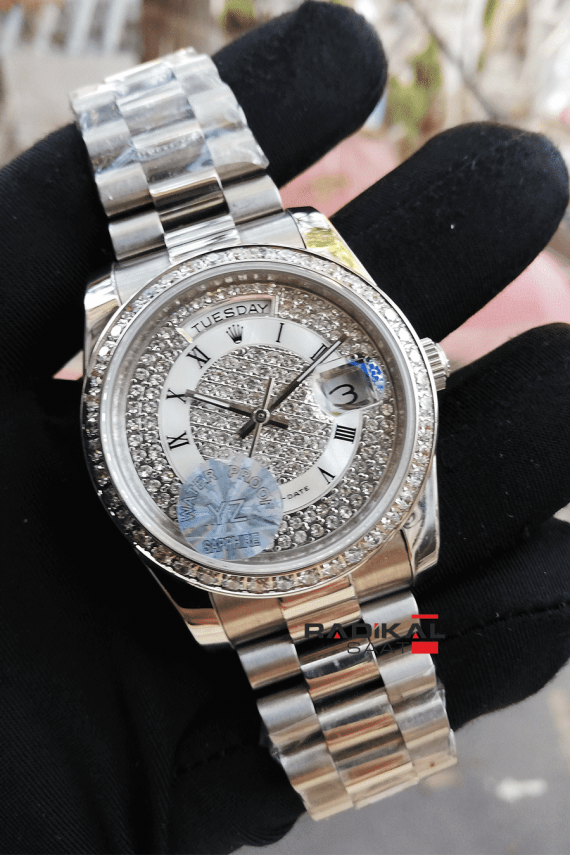 Rolex Day-Date Swarovski Replika Bayan Kol Saati