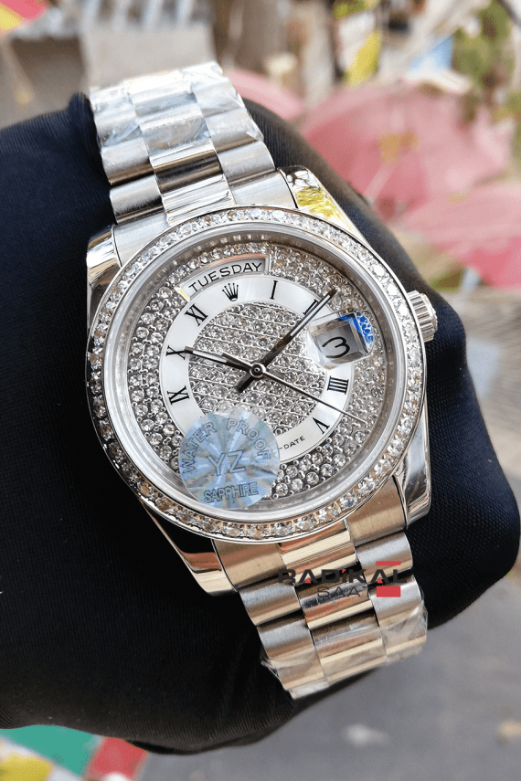 Rolex Day-Date Swarovski Replika Bayan Kol Saati