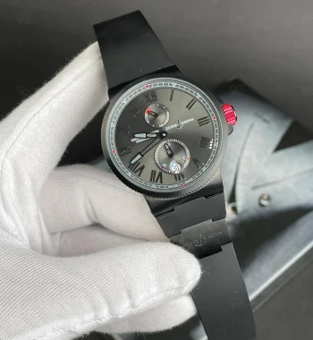 Ulysse Nardin Marine Torpilleur All Black Red Crown – otomatik A kalite erkek saat, siyah kasa, kırmızı kurma kolu, silikon kayış