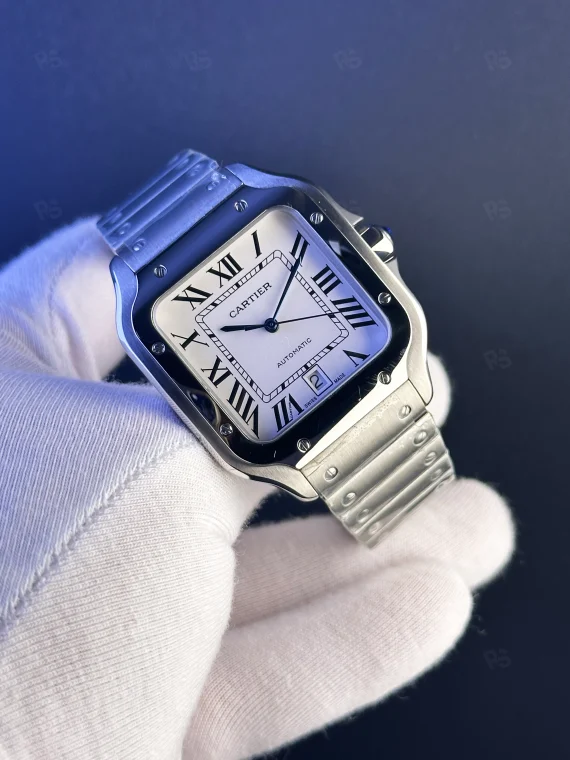 Cartier-Santos-Beyaz-Kadran-Otomatik-Paslanmaz-Çelik-Saat