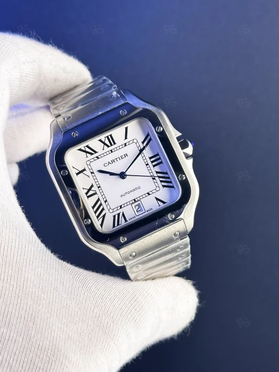 Cartier-Santos-Beyaz-Kadran-Otomatik-Paslanmaz-Çelik-Saat
