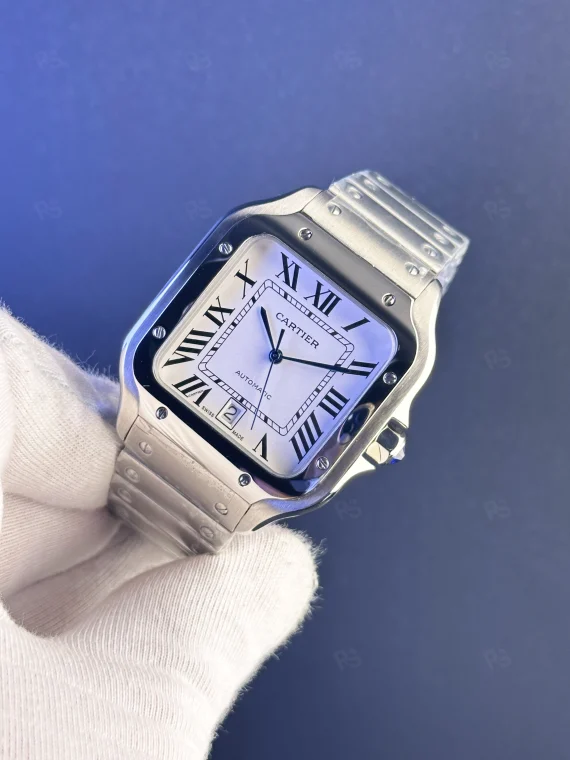 Cartier-Santos-Beyaz-Kadran-Otomatik-Paslanmaz-Çelik-Saat