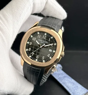 Patek Philippe Aquanaut 5167R rose gold kasa, siyah kadran ve kauçuk kayışlı otomatik erkek saat