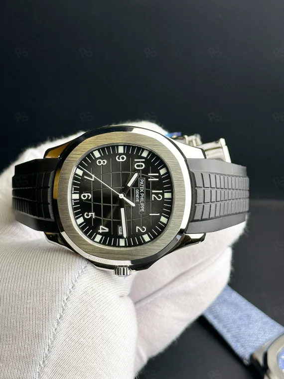 Patek Philippe Aquanaut 5167A tarzı siyah kadranlı, kauçuk kayışlı otomatik erkek saat