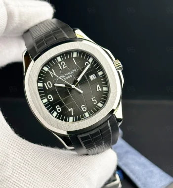 Patek Philippe Aquanaut 5167A tarzı siyah kadranlı, kauçuk kayışlı otomatik erkek saat