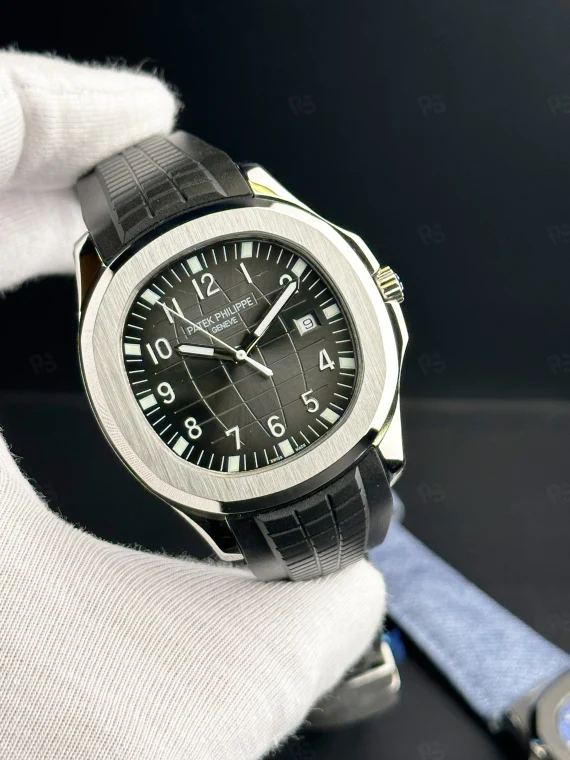 Patek Philippe Aquanaut 5167A tarzı siyah kadranlı, kauçuk kayışlı otomatik erkek saat