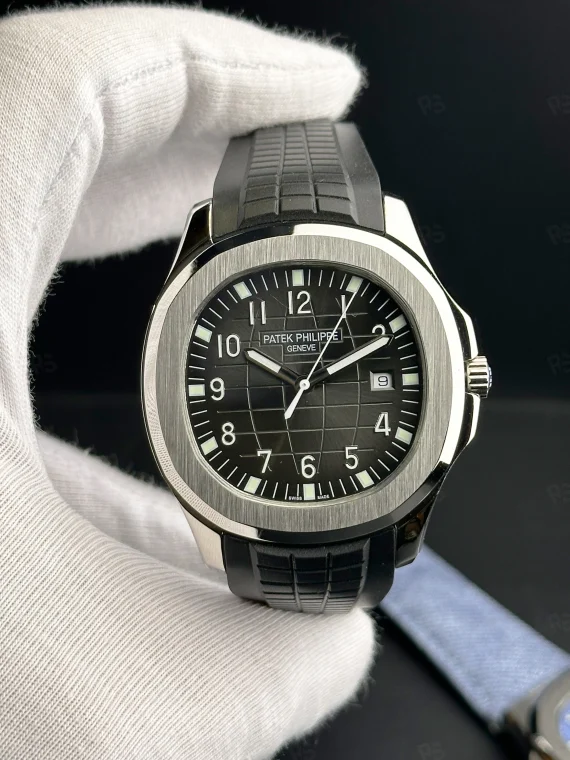 Patek Philippe Aquanaut 5167A tarzı siyah kadranlı, kauçuk kayışlı otomatik erkek saat