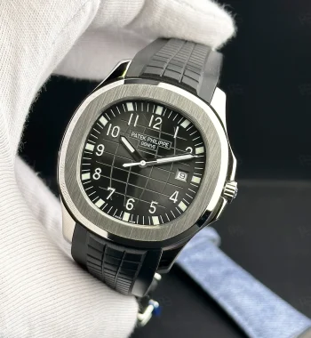 Patek Philippe Aquanaut 5167A tarzı siyah kadranlı, kauçuk kayışlı otomatik erkek saat