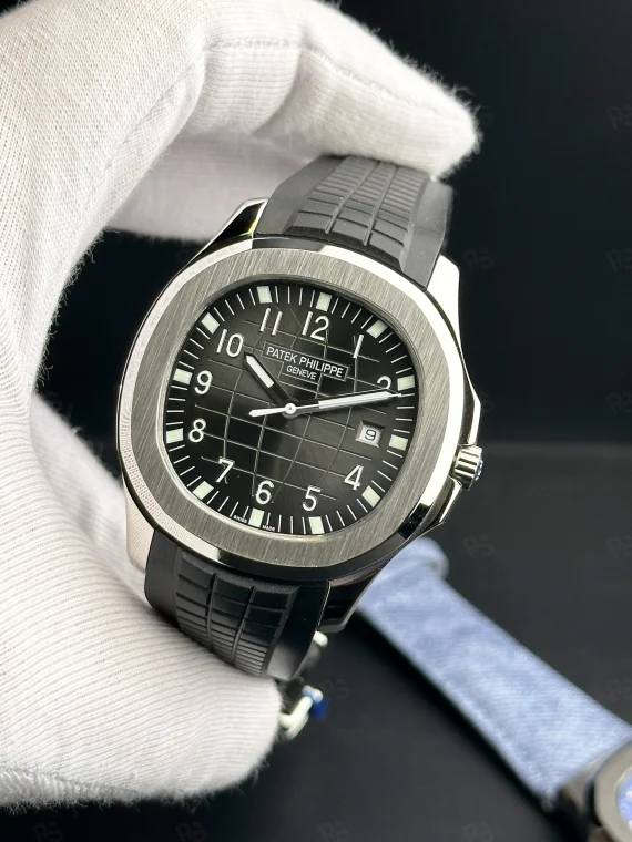 Patek Philippe Aquanaut 5167A tarzı siyah kadranlı, kauçuk kayışlı otomatik erkek saat