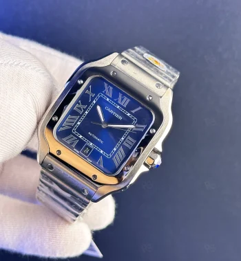 Cartier Santos otomatik erkek saat – Mavi kadranlı, çelik kordon