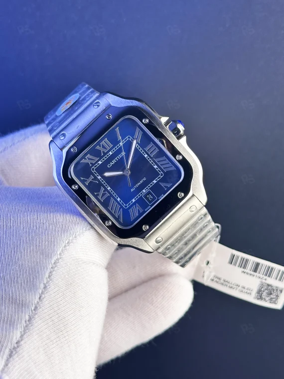 Cartier Santos otomatik erkek saat – Mavi kadranlı, çelik kordon