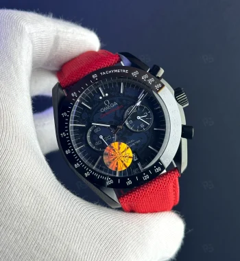 Omega Speedmaster Siyah Seramik Pilli Saat – Kırmızı Kayış Sportif Kronograf