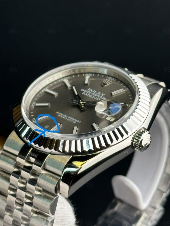 Rolex Datejust 41mm gri kadranlı, fluted bezel ve Jubilee bilezikli otomatik erkek saat