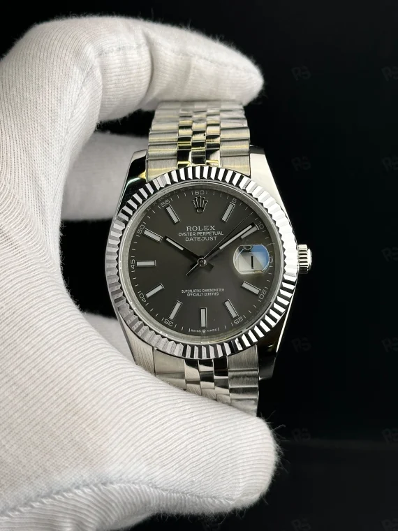 Rolex Datejust 41mm gri kadranlı, fluted bezel ve Jubilee bilezikli otomatik erkek saat