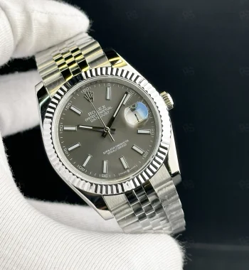 Rolex Datejust 41mm gri kadranlı, fluted bezel ve Jubilee bilezikli otomatik erkek saat