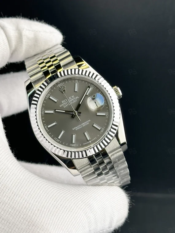Rolex Datejust 41mm gri kadranlı, fluted bezel ve Jubilee bilezikli otomatik erkek saat