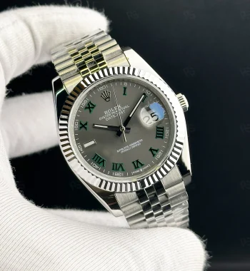 Rolex Datejust 41mm Wimbledon kadran, yeşil Roma indeksli, fluted bezel ve Jubilee bilezikli otomatik erkek saat
