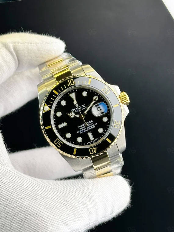 rolex submariner two tone siyah kadran erkek saat çelik gold karışımı a kalite replika