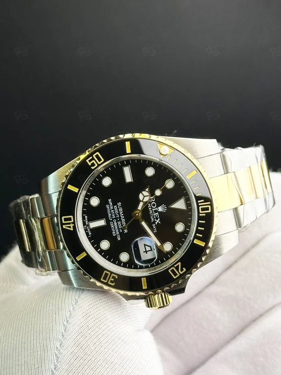 rolex submariner two tone siyah kadran erkek saat çelik gold karışımı a kalite replika