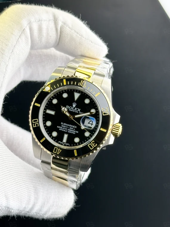 rolex submariner two tone siyah kadran erkek saat çelik gold karışımı a kalite replika