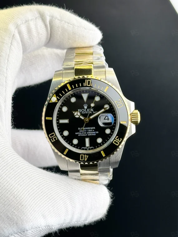 rolex submariner two tone siyah kadran erkek saat çelik gold karışımı a kalite replika