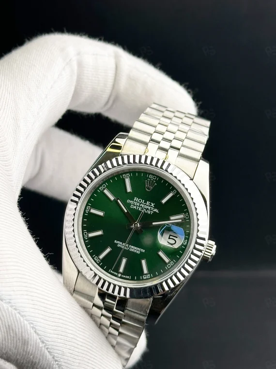 Rolex Datejust 41mm yeşil kadranlı, fluted bezel ve Jubilee bilezikli otomatik erkek saat