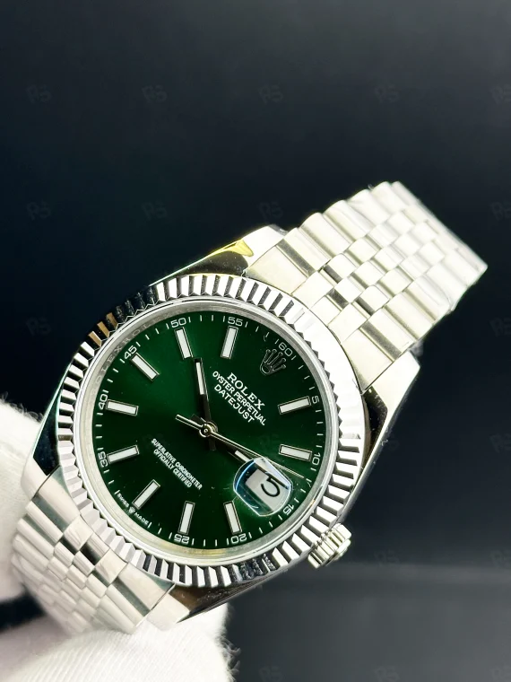 Rolex Datejust 41mm yeşil kadranlı, fluted bezel ve Jubilee bilezikli otomatik erkek saat