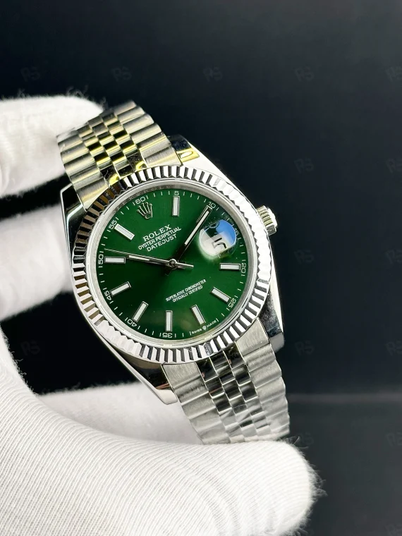 Rolex Datejust 41mm yeşil kadranlı, fluted bezel ve Jubilee bilezikli otomatik erkek saat