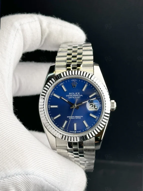 Rolex Datejust 41mm mavi kadran, fluted bezel, Jubilee bilezikli otomatik erkek saat