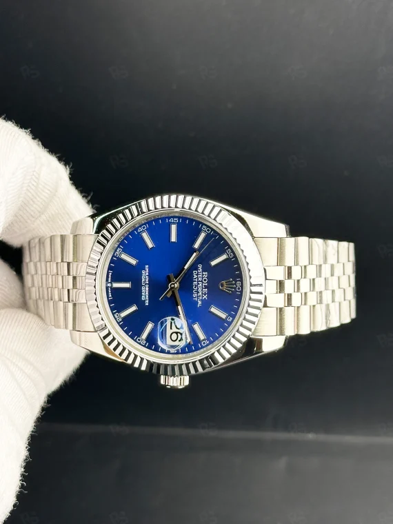 Rolex Datejust 41mm mavi kadran, fluted bezel, Jubilee bilezikli otomatik erkek saat