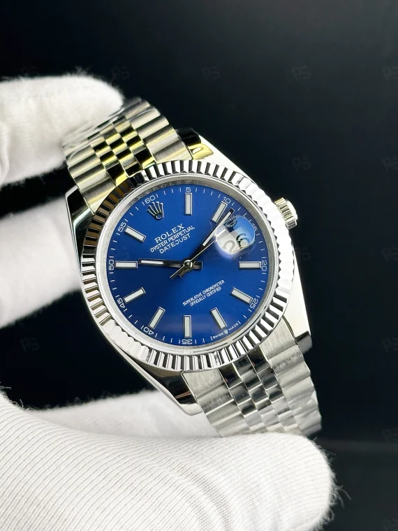 Rolex Datejust 41mm mavi kadran, fluted bezel, Jubilee bilezikli otomatik erkek saat