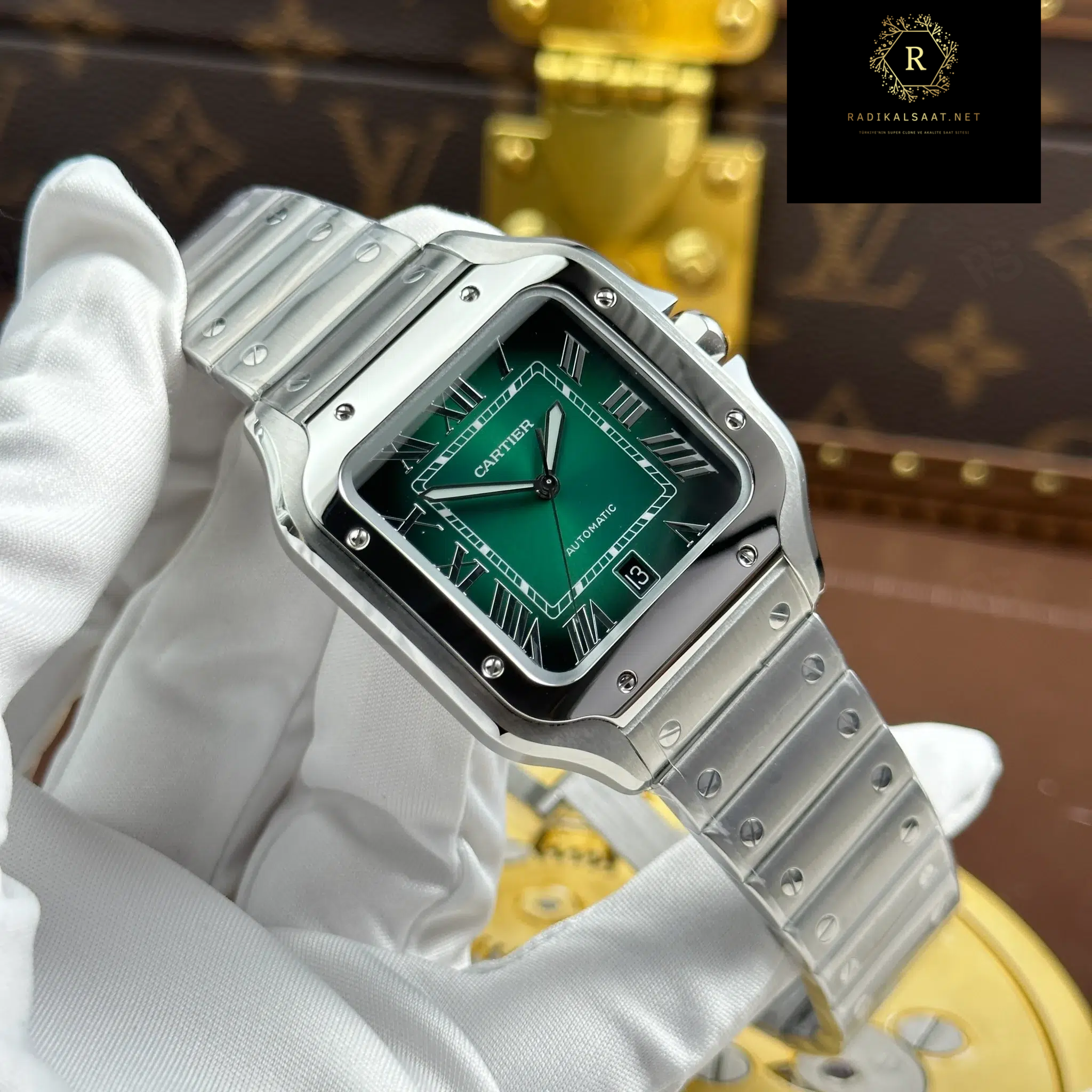 Cartier Santos de Cartier – Çelik Kasa Yeşil Kadran – BVF Factory Super Clone (1847 MC 11) (4)