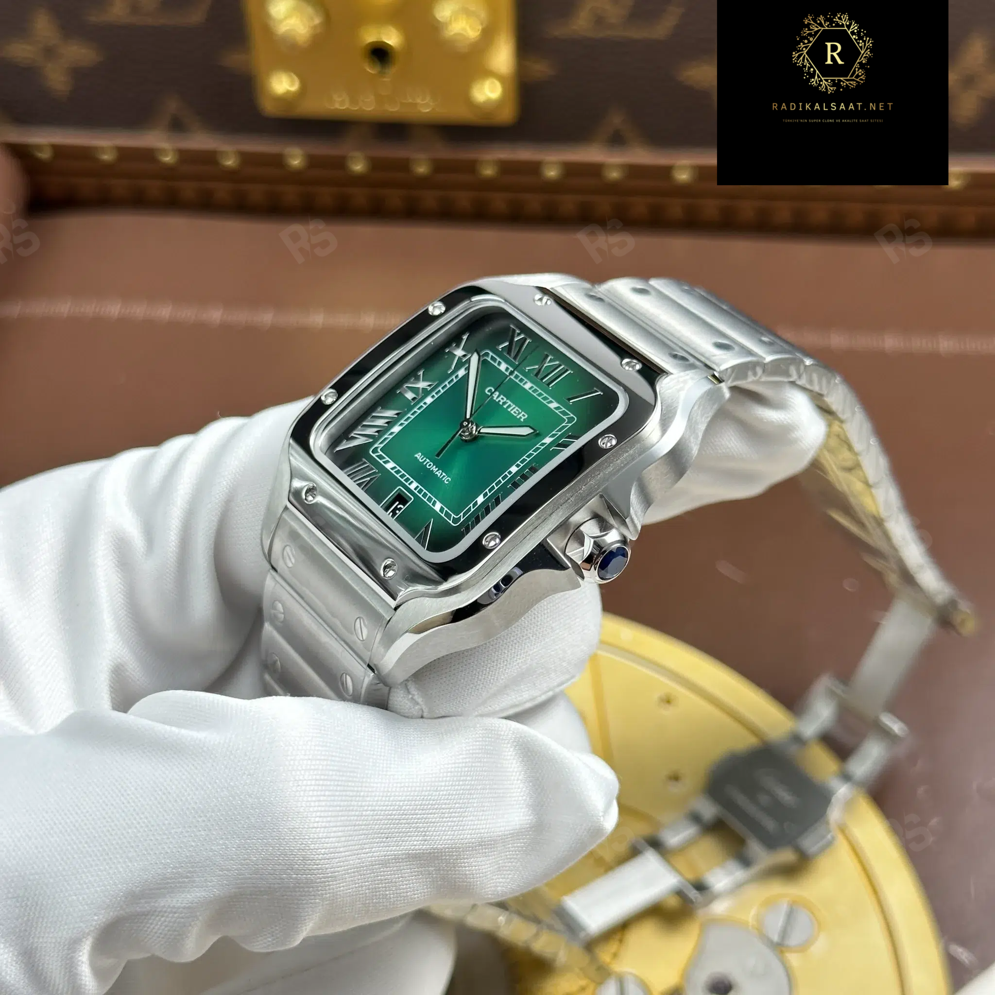 Cartier Santos de Cartier – Çelik Kasa Yeşil Kadran – BVF Factory Super Clone (1847 MC 11) (5)