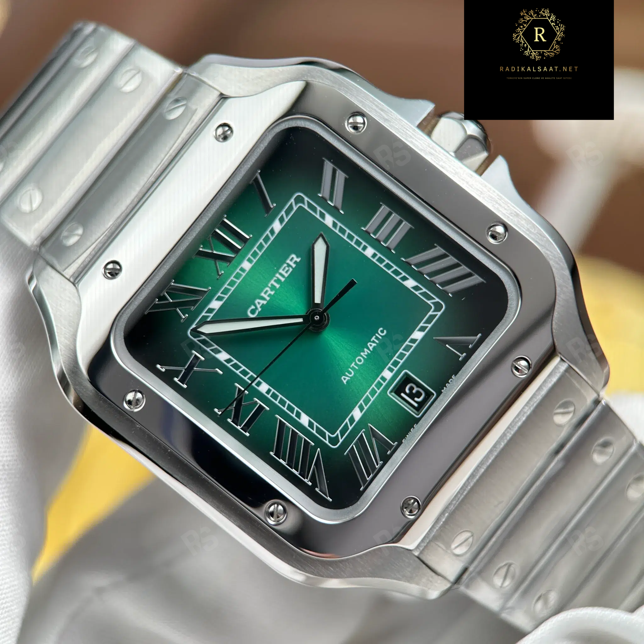 Cartier Santos de Cartier – Çelik Kasa Yeşil Kadran – BVF Factory Super Clone (1847 MC 11) (6)