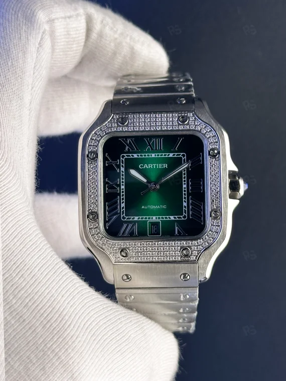 Cartier Santos Replika Saat – Yeşil Kadran & Taşlı Model