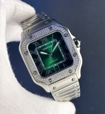 Cartier Santos Replika Saat – Yeşil Kadran & Taşlı Model