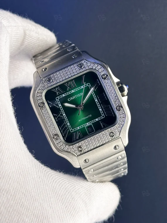 Cartier Santos Replika Saat – Yeşil Kadran & Taşlı Model