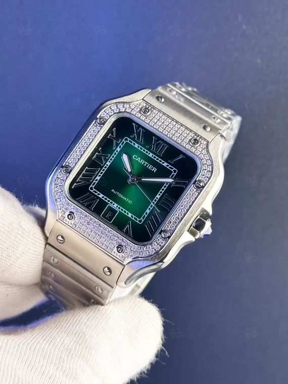 Cartier Santos Replika Saat – Yeşil Kadran & Taşlı Model