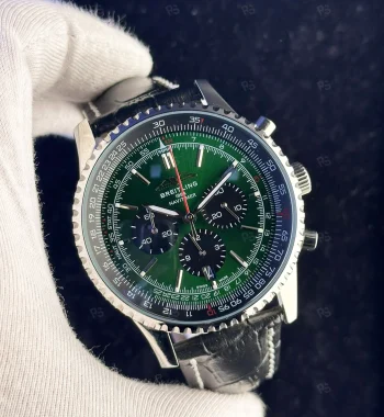 Breitling Navitimer Green Dial – Siyah Deri Kayışlı Quartz Kronograf Erkek Saat