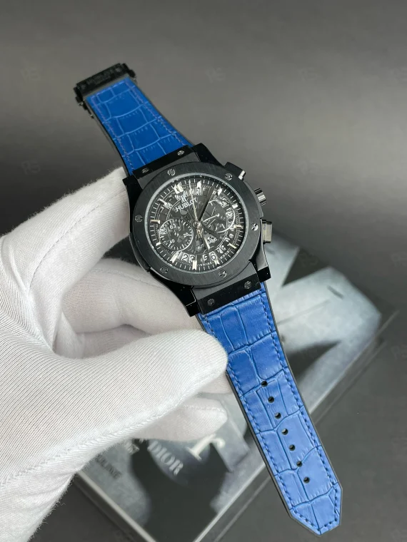 Hublot-Classic-Mavi-Kordon-Kronograf-Siyah-Kasa-Erkek-Saat-Replika-Radikalsaat
