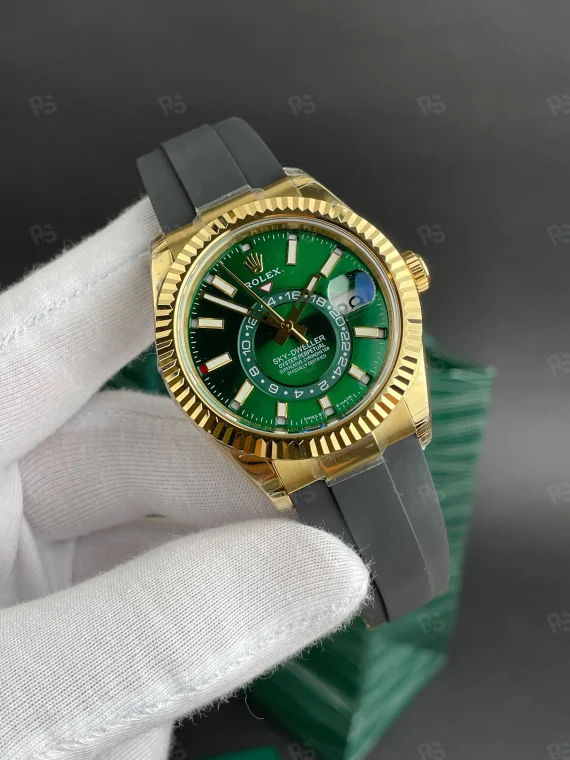 Rolex Sky-Dweller 336238 clone saat-Safir cam Oysterflex kauçuk kayış