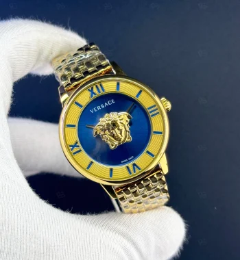 Versace Medusa Stud Icon Blue Gold Kadın