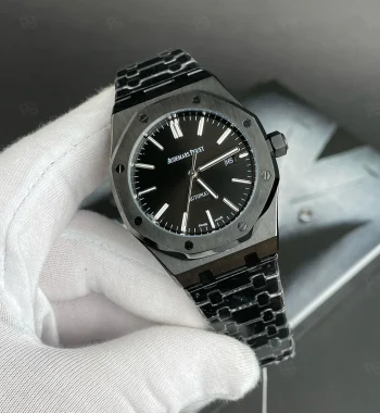 Audemars Piguet Royal Oak 41mm, siyah kadranlı, çelik kasa ve bilezikli otomatik kurmalı erkek saat