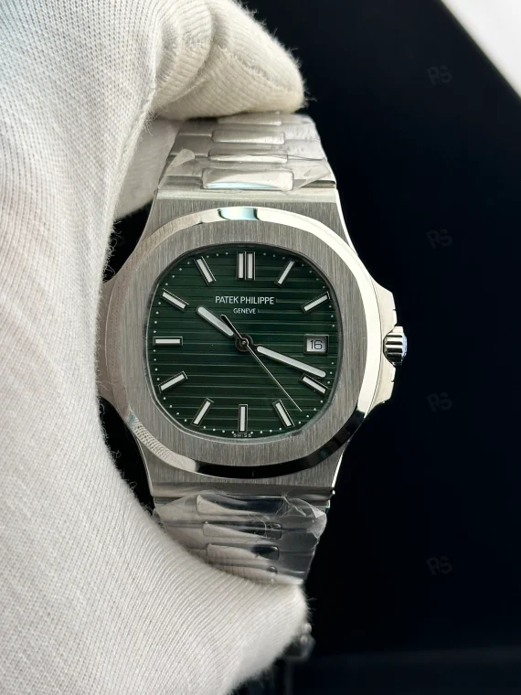 Patek Philippe Nautilus 5711/1A-014 tarzı otomatik saat, yeşil kadranlı ve çelik bilezikli erkek model