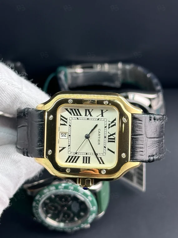 Cartier Santos siyah deri kayış - Erişilebilir klasik lüks replika saat