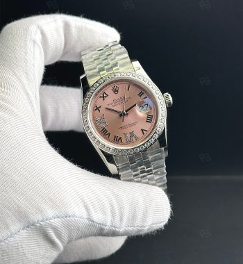 Rolex Datejust 36mm kadın saat, pembe kadranlı taşlı bezel ve Jubilee bilezikli otomatik model