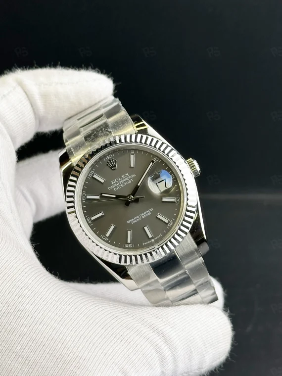 Rolex Datejust 41mm gri kadranlı, Oyster bilezikli, otomatik erkek saati
